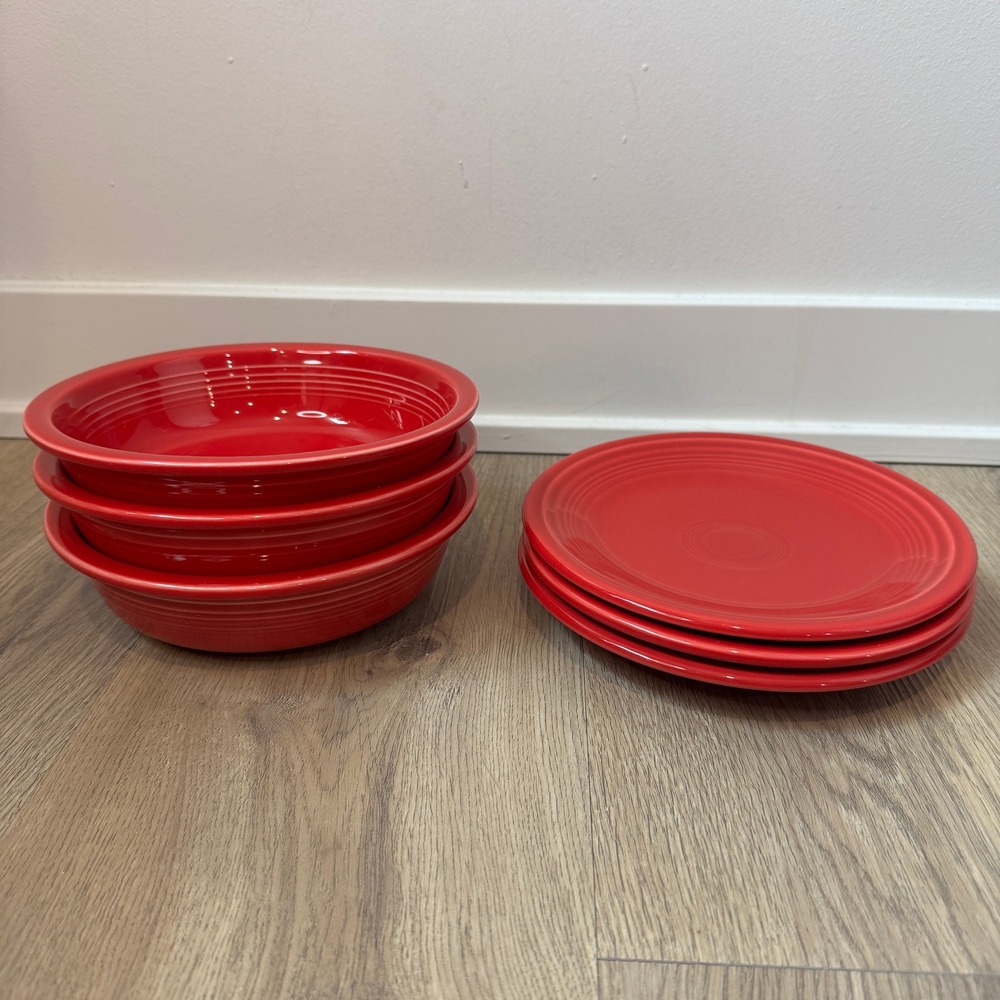Fiestaware Scarlet Red Cereal Bowls Bread Plates Set of 6 Homer Laughlin USA